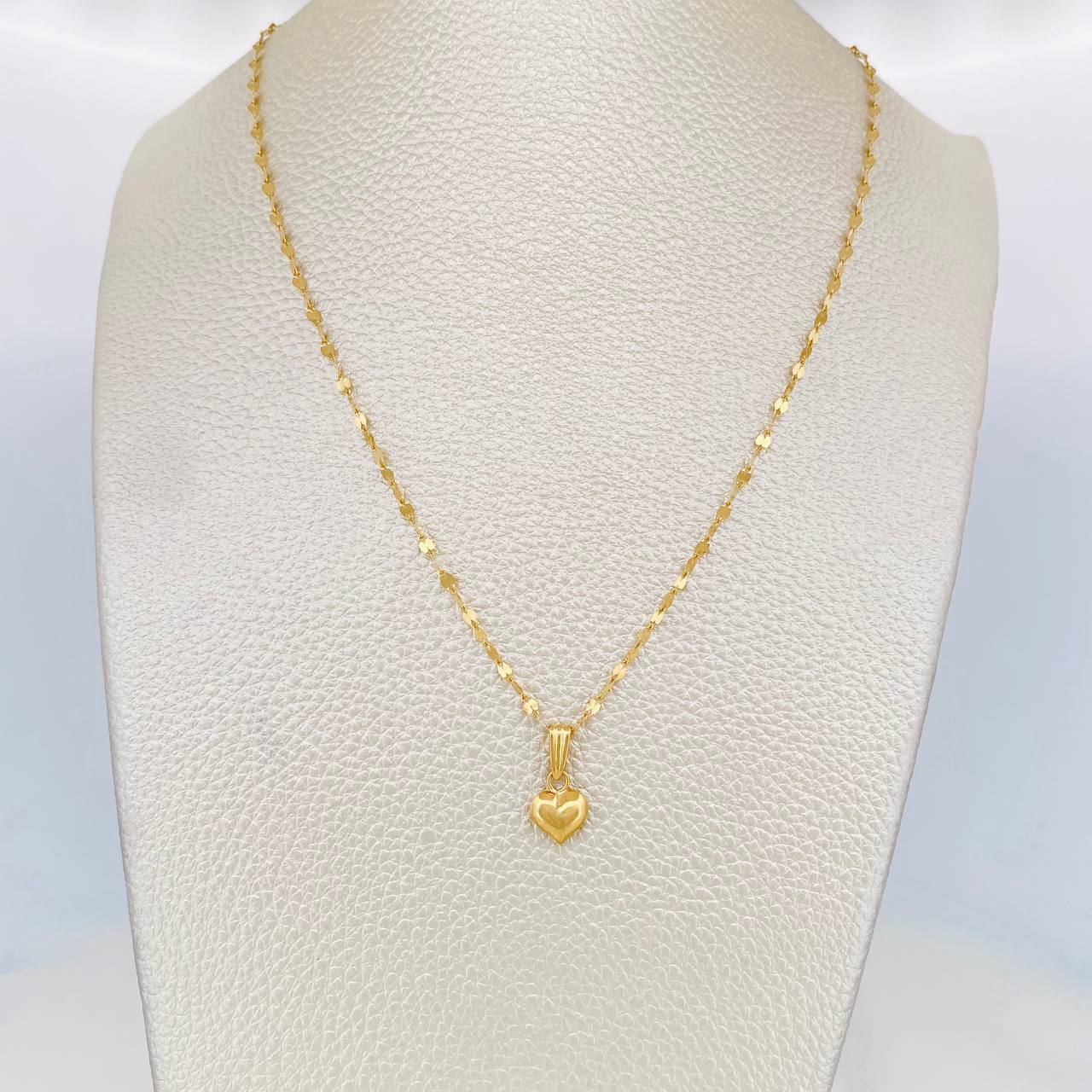 Set Cadena Flor Espejo + Dije Corazón / 1.4 g / 17 3/4 in Oro Amarillo 18K