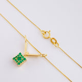Set Cadena Veneciana + Dije Cuadrado Esmeralda 23Pts / 1.9 g / 17 3/4 in Oro Amarillo 18K (Joya) (A.C)