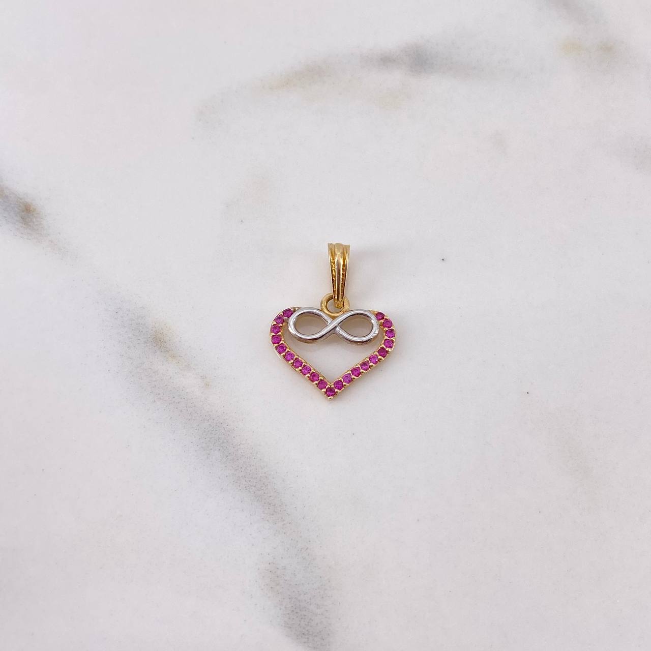 Pendant Heart Silhouette 1.1gr / 1.8cm / Fuchsia Zircons Two 18K Yellow and White Gold &