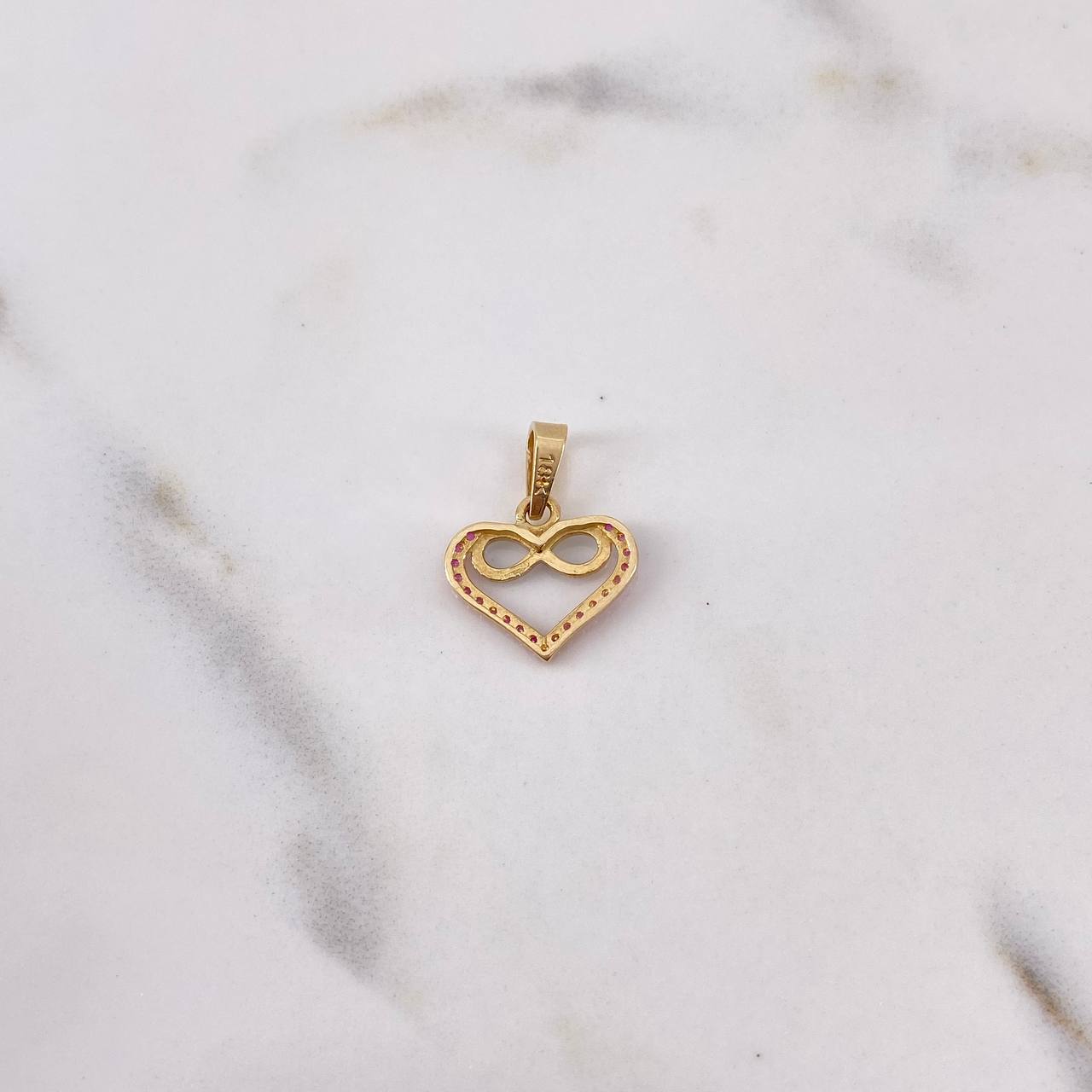 Pendant Heart Silhouette 1.1gr / 1.8cm / Fuchsia Zircons Two 18K Yellow and White Gold &