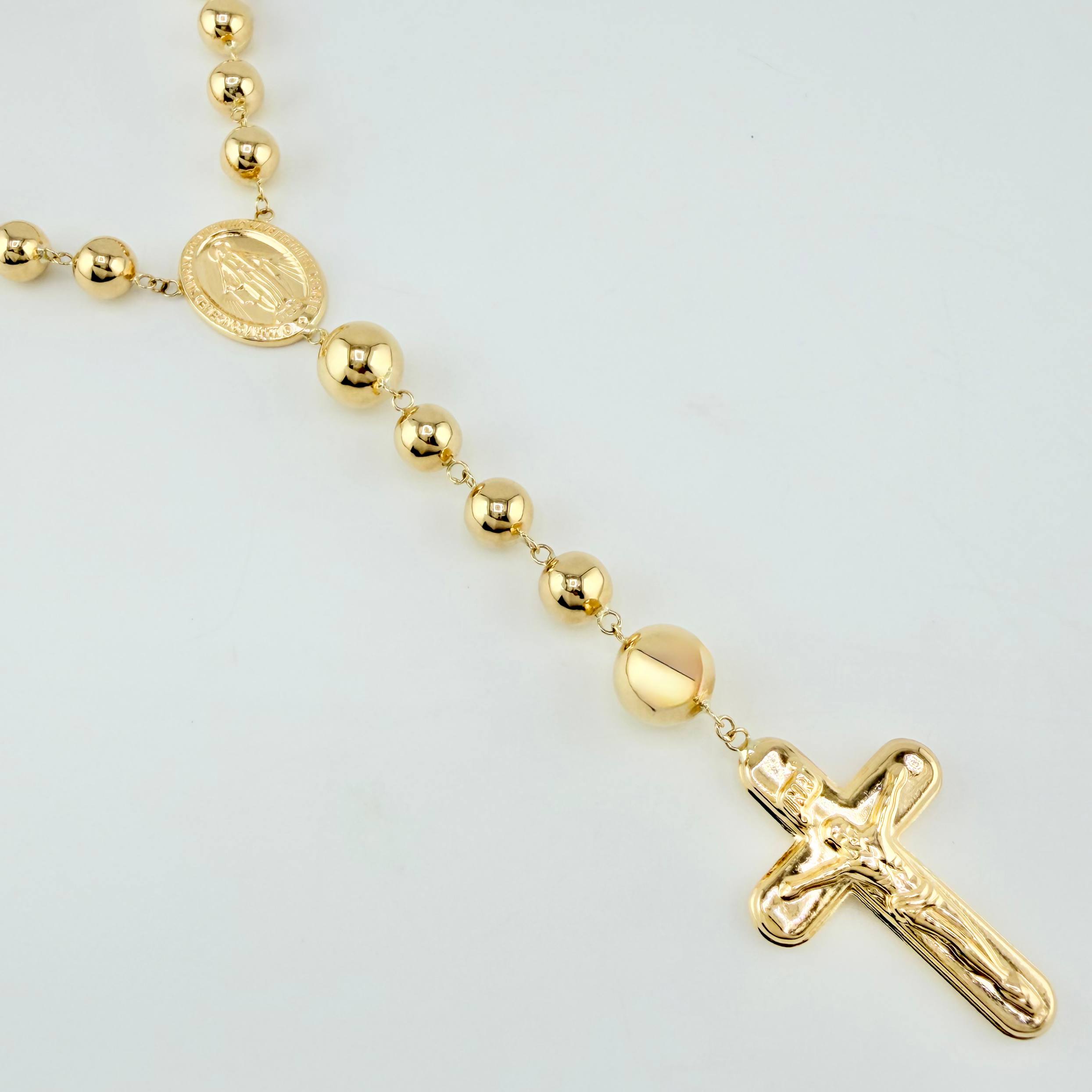 Rosary Miraculous Virgin Christ Cross 30gr / 27 1/2 in / 8mm-10mm 18K Yellow Gold ©