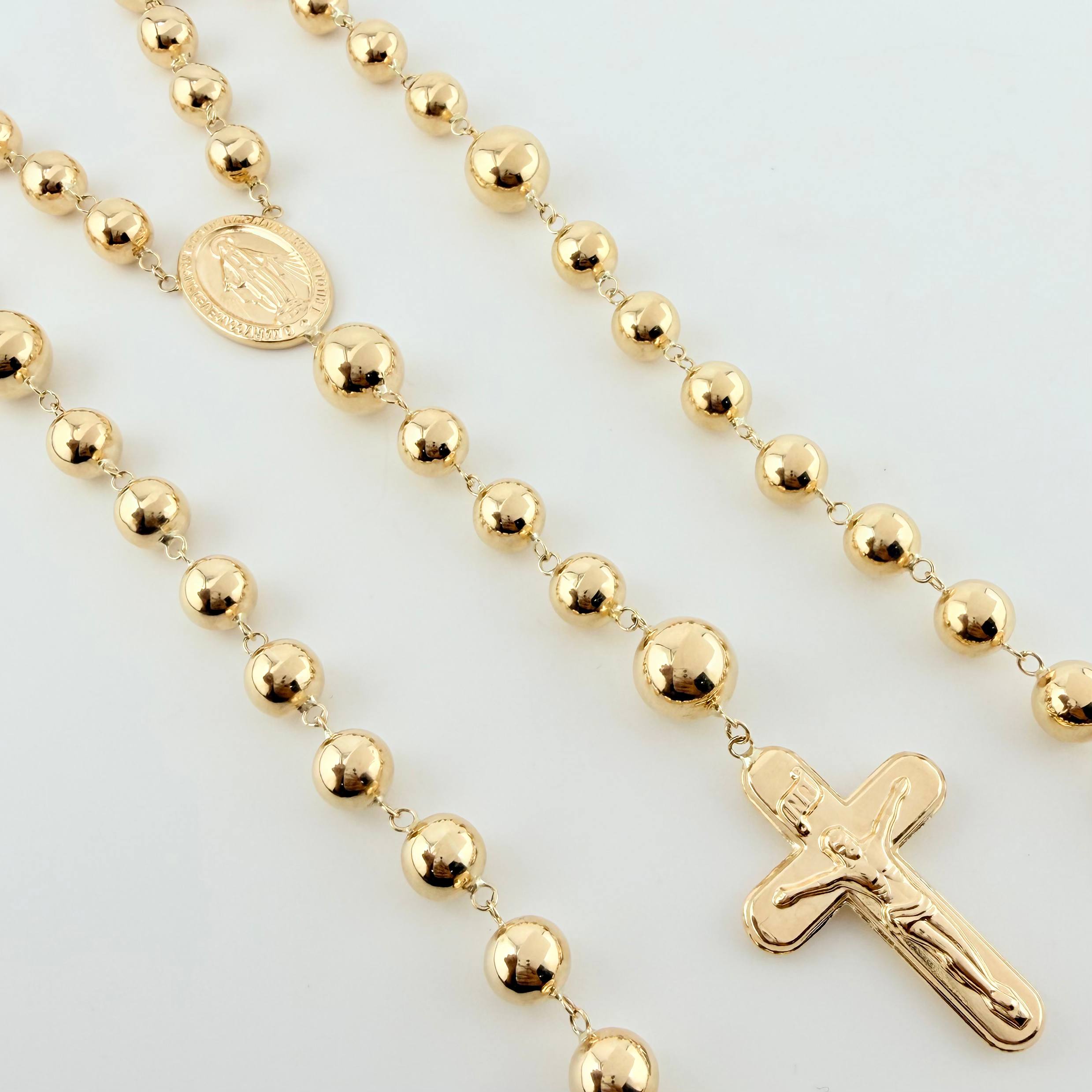 Rosary Miraculous Virgin Christ Cross 30gr / 27 1/2 in / 8mm-10mm 18K Yellow Gold ©