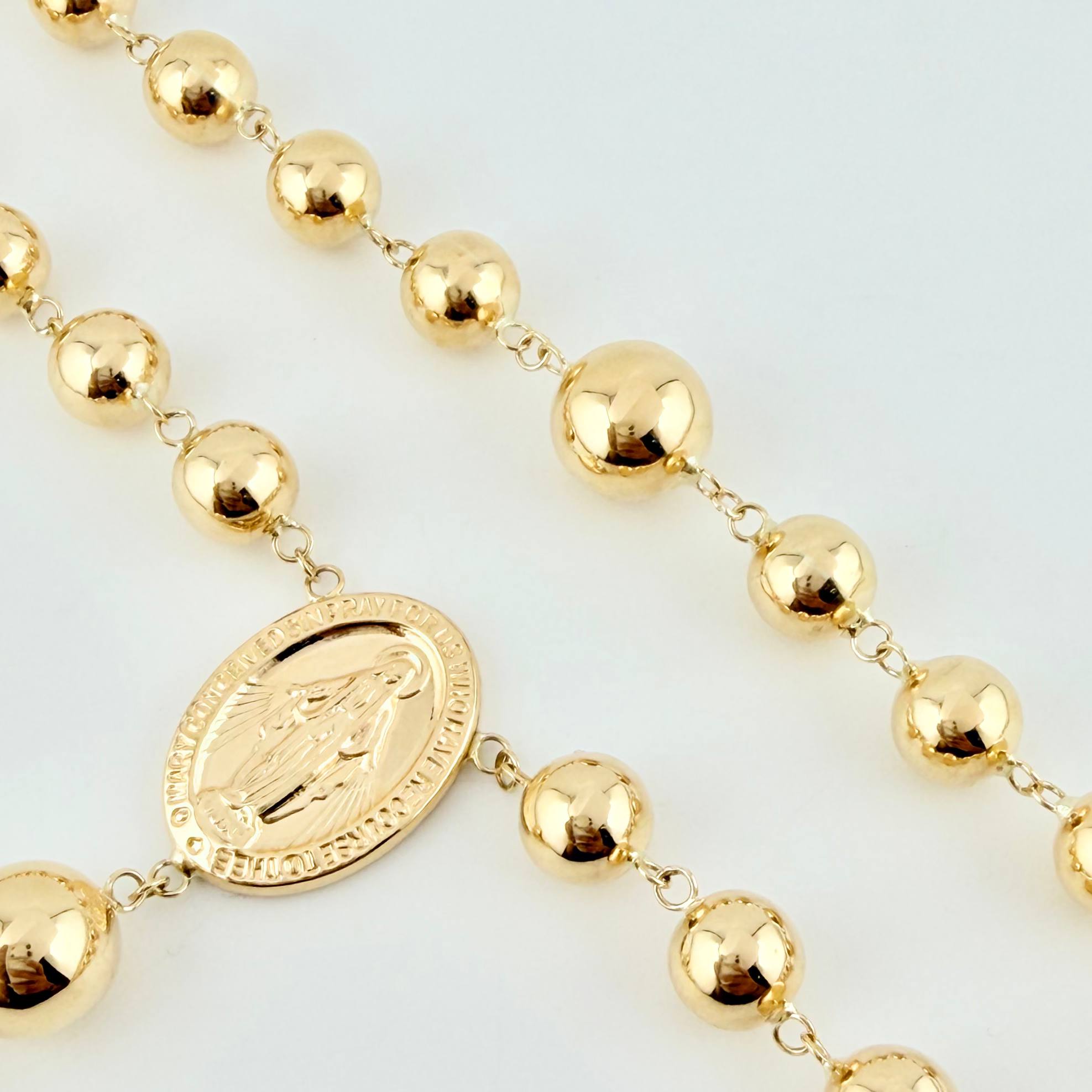 Rosary Miraculous Virgin Christ Cross 30gr / 27 1/2 in / 8mm-10mm 18K Yellow Gold ©