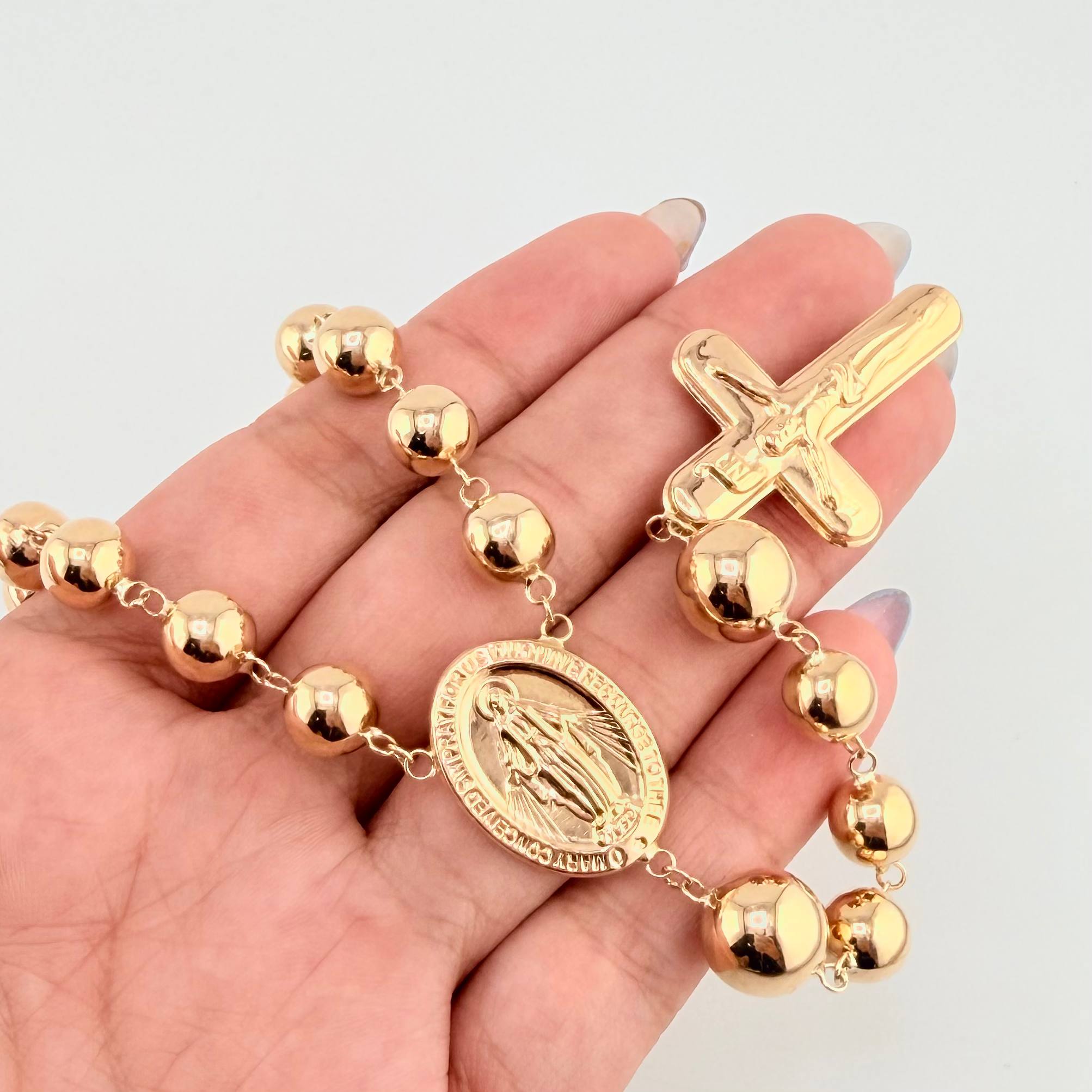 Rosary Miraculous Virgin Christ Cross 30gr / 27 1/2 in / 8mm-10mm 18K Yellow Gold ©