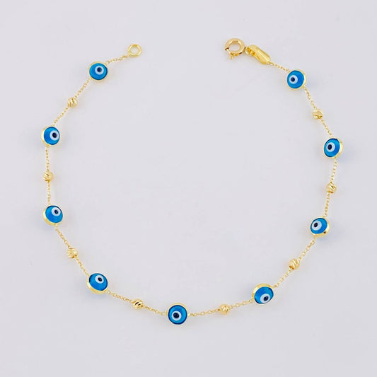 Pulso Aro Seguido Ojo Turco 2.2g / 7 1/2 in / 4.6mm Oro Amarillo 18K