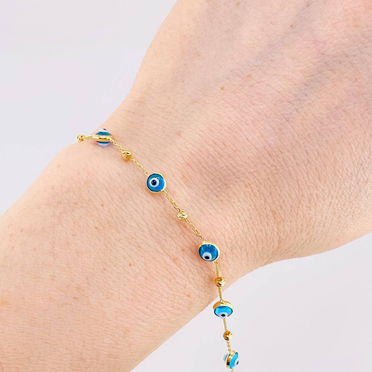 Classic Link Bracelet Turkish Eye 2.2g / 7 1/2 in / 4.6mm 18K Yellow Gold
