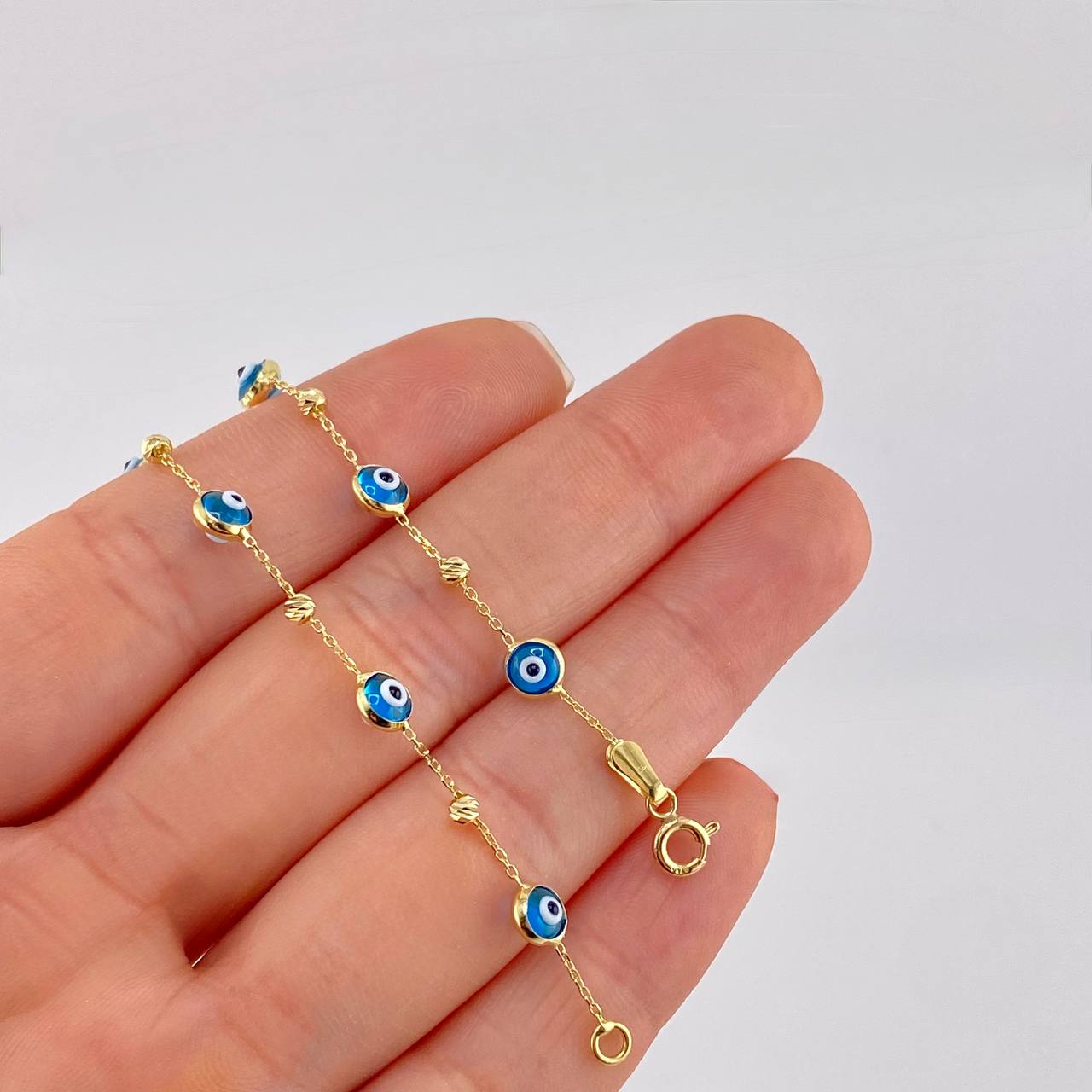 Classic Link Bracelet Turkish Eye 2.2g / 7 1/2 in / 4.6mm 18K Yellow Gold