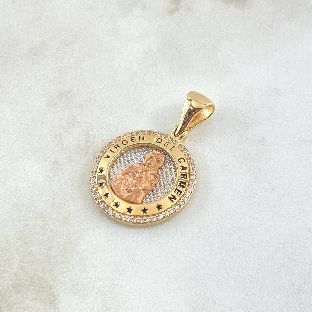Dije Virgen del Carmen  4.7gr / 3.6cm / Circones Blancos Tres Oros 18K *