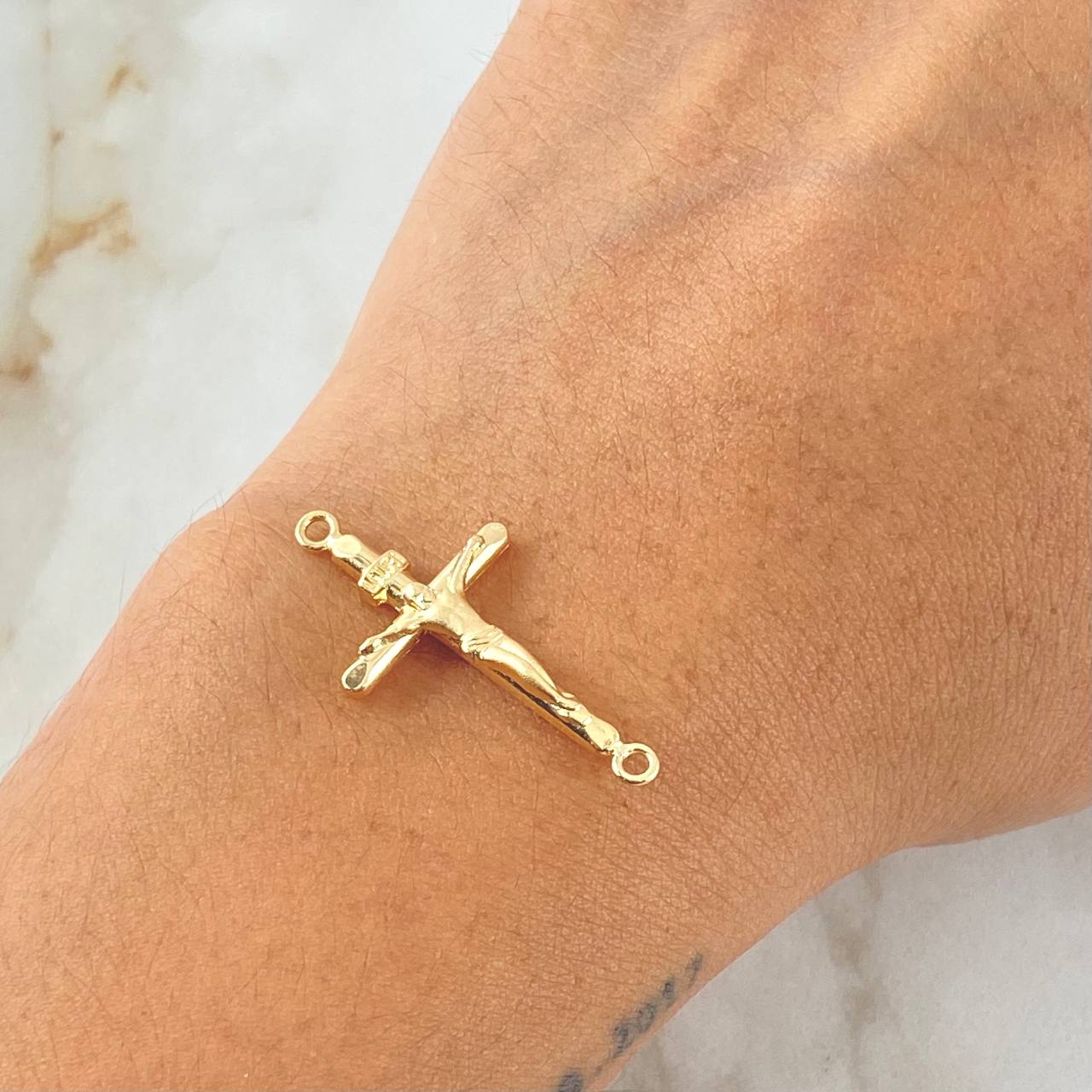 Herraje Cruz Cristo 1gr / 3.1cm / Punta Plana Oro Amarillo 18K