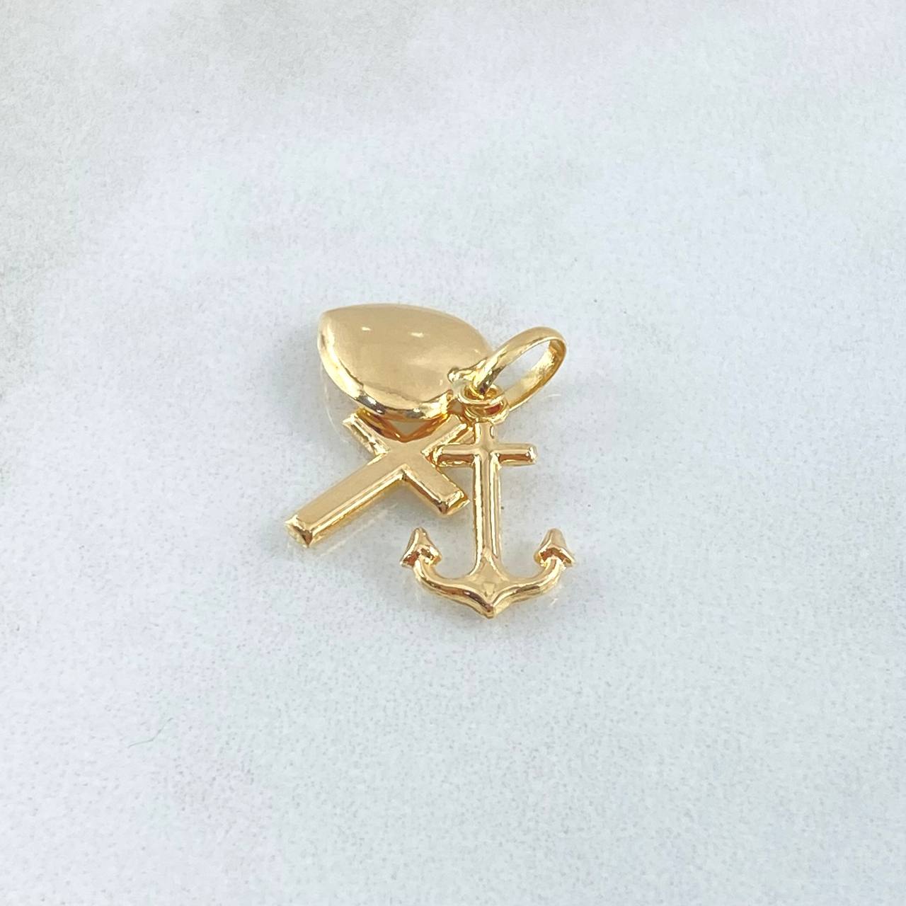 Pendant Tres Gracias 1gr / 0.8in / Cross-Heart-Anchor 18K Gold *