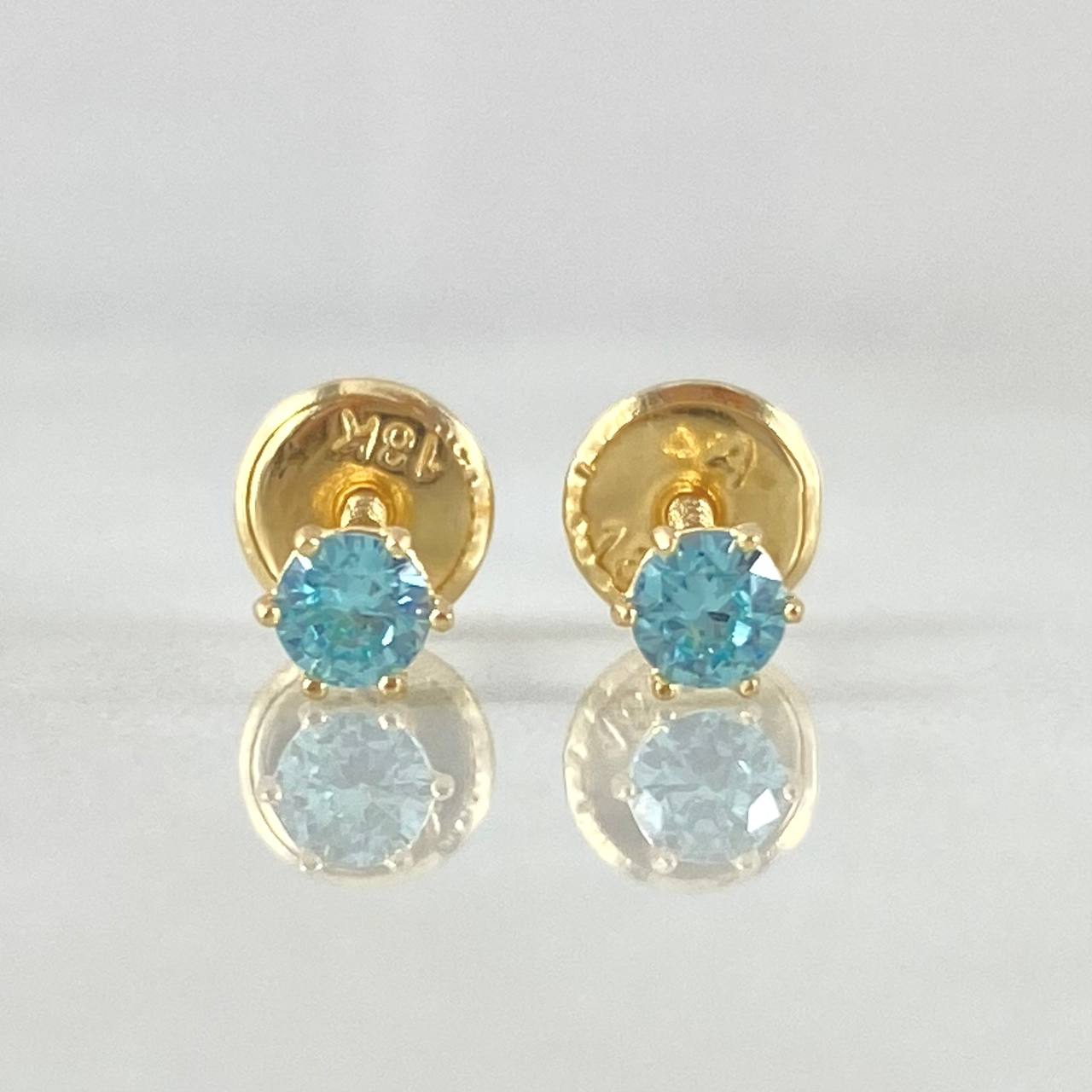 Stud Earrings Bezel 0.55gr / 4mm Sky Blue Zircon 18K Gold (Jewel) *