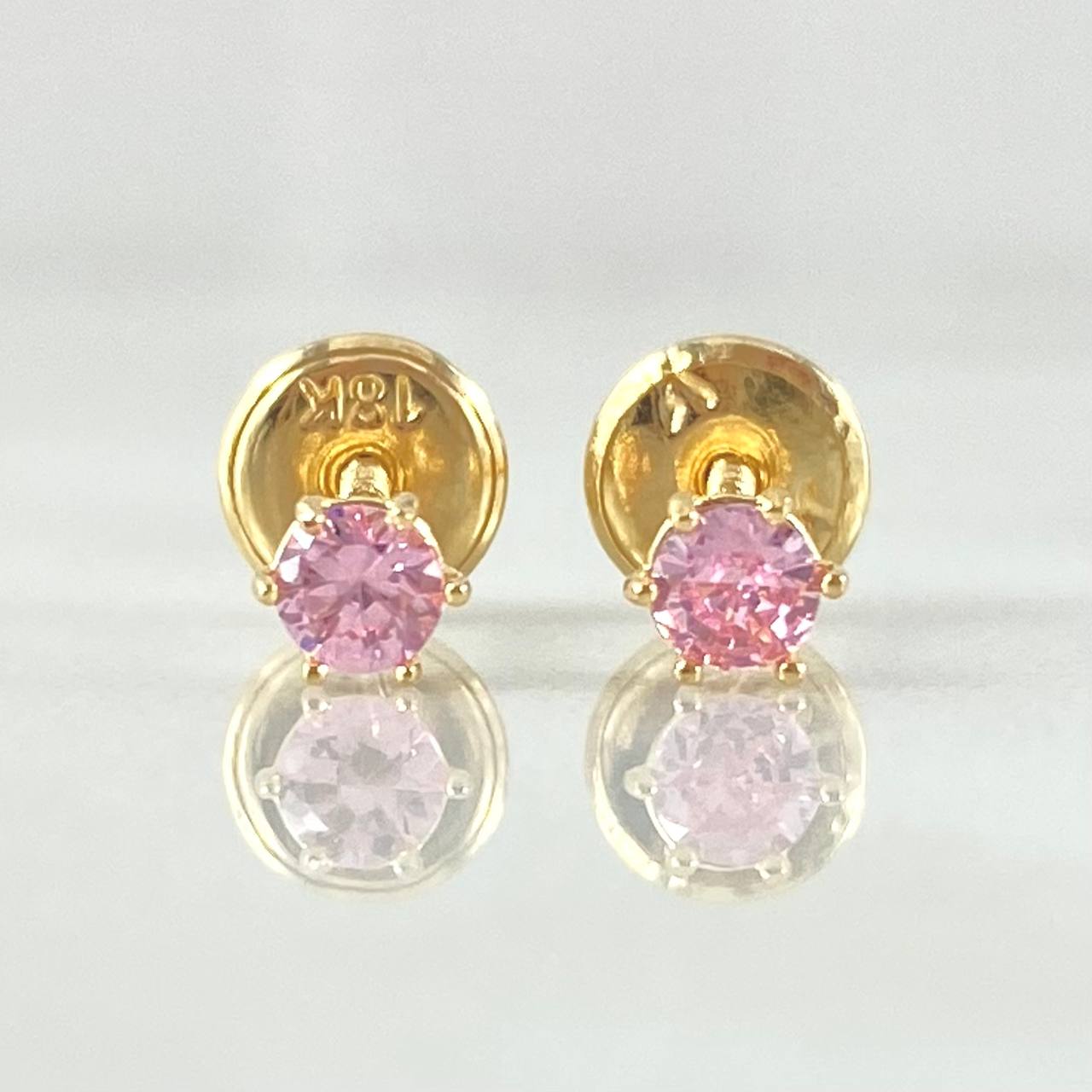 Stud Earrings Bezel 0.5gr / 3.6mm Pink Cubic Zirconia 18K Yellow Gold ©