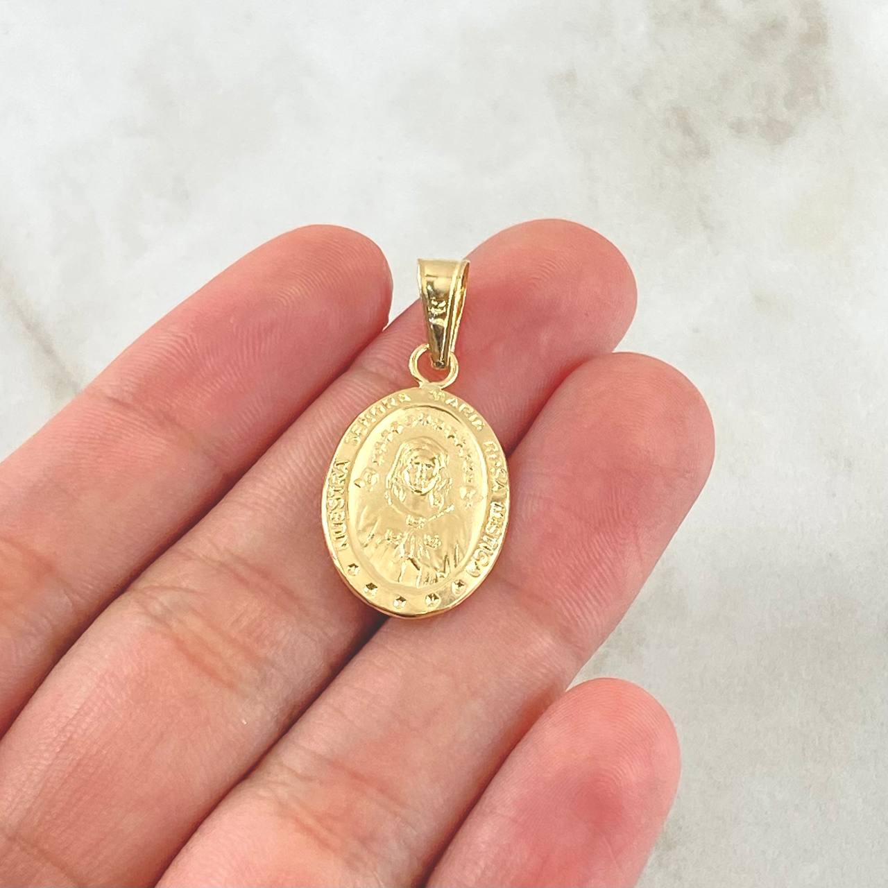 Dije Rosa Mistica 1.25gr / 3cm / Troquelado Oro Amarillo 18K *
