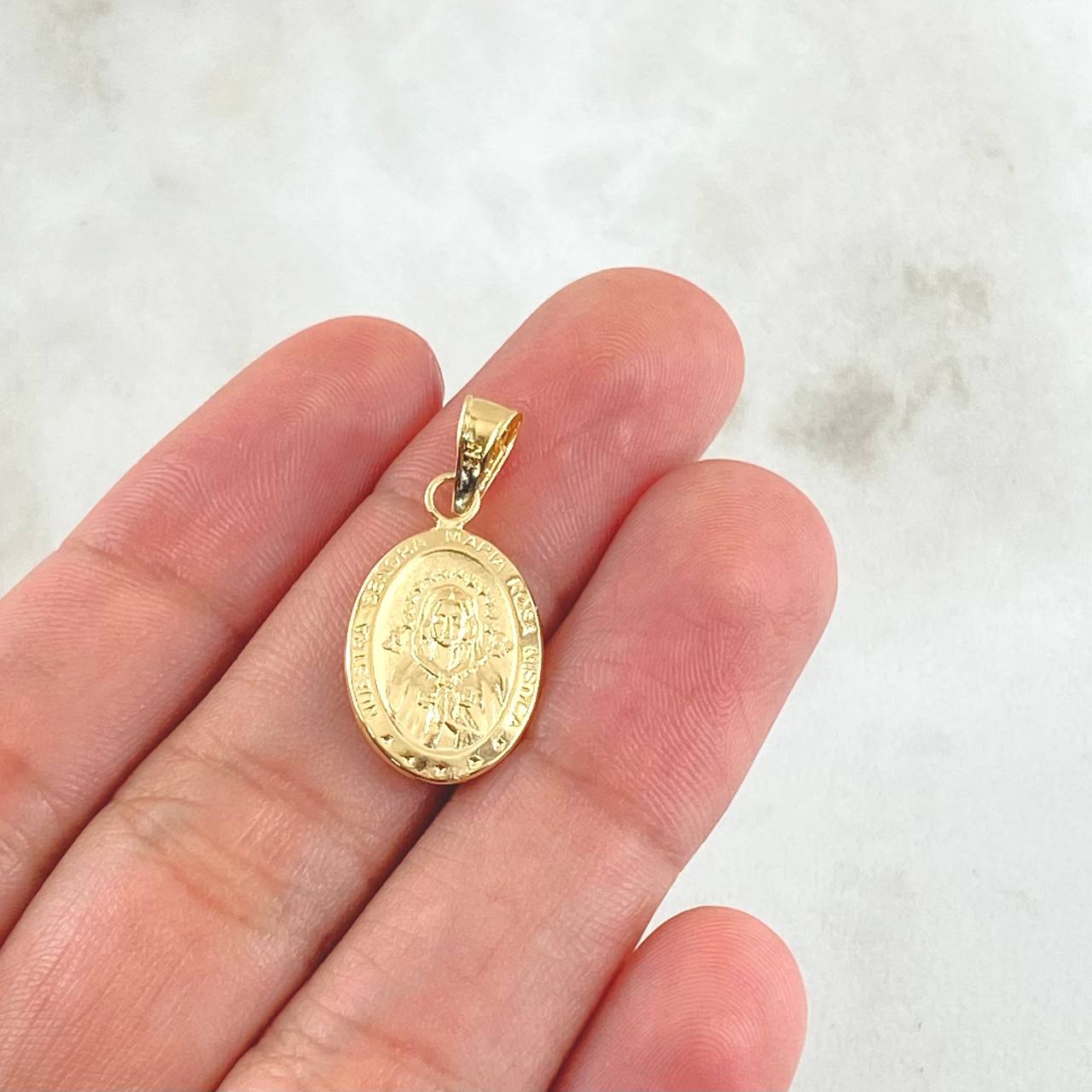 Dije Rosa Mistica 0.9gr / 2.5cm / Troquelado Oro Amarillo 18K
