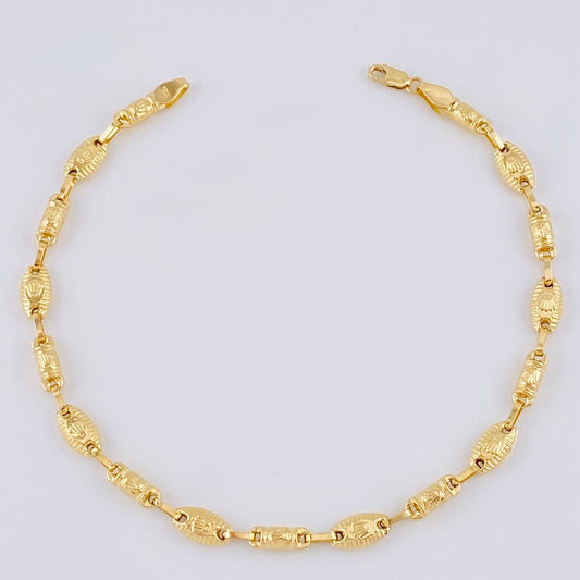 Rustic Barrel Striped Crown Anklet 5.85 g / 9 3/4 in / 5.5 mm 18K Yellow Gold