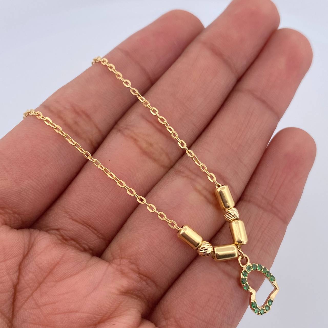 Classic Link Chain Heart 2.85gr / 41.5cm (16.3in) / 1.3mm Green Zircon Cylinders 18K Yellow Gold &