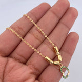Classic Link Chain Heart 2.85gr / 41.5cm (16.3in) / 1.3mm Green Zircon Cylinders 18K Yellow Gold &
