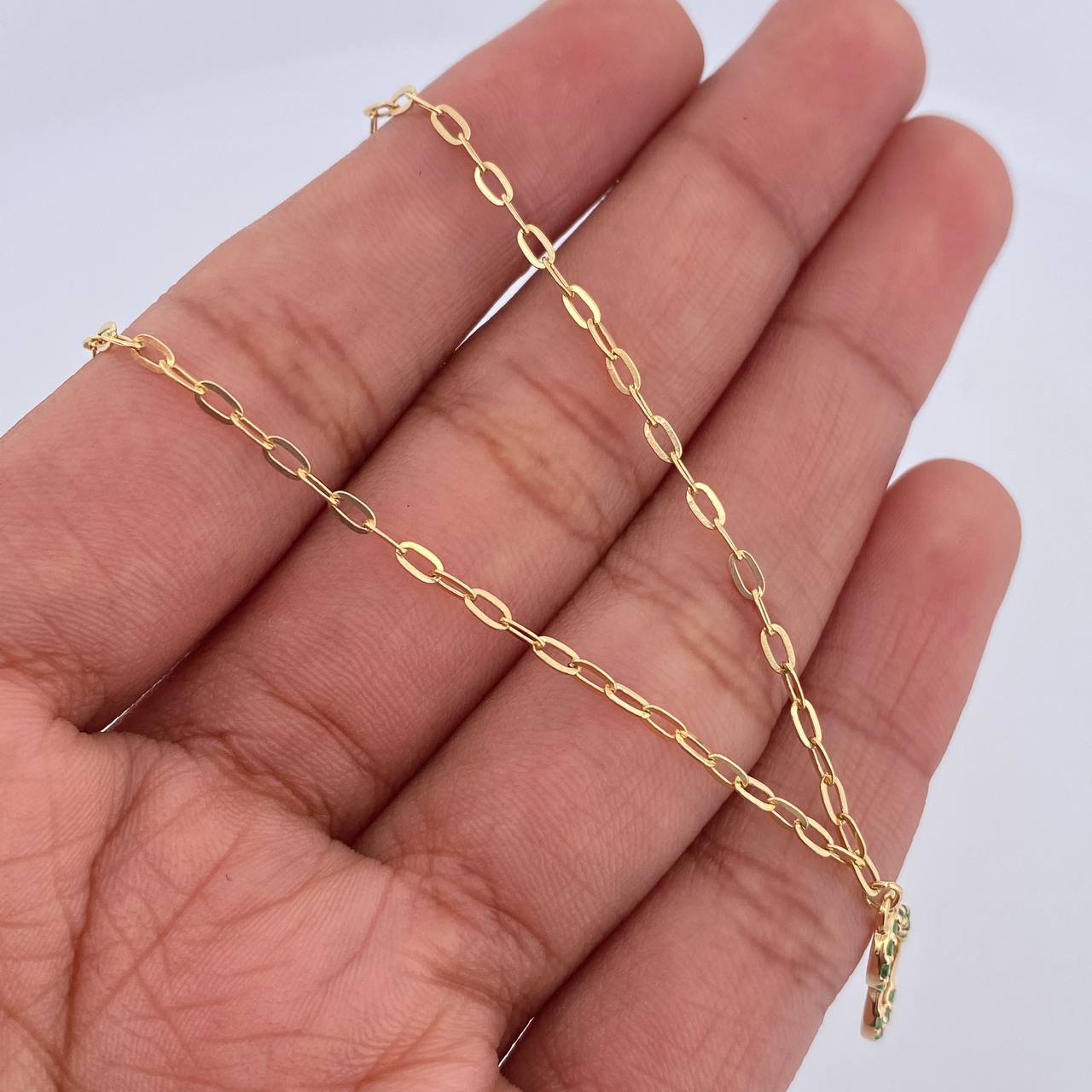 Paperclip Chain Heart 2.7gr / 46cm / 1.8mm Green Zircons 18K Yellow Gold &