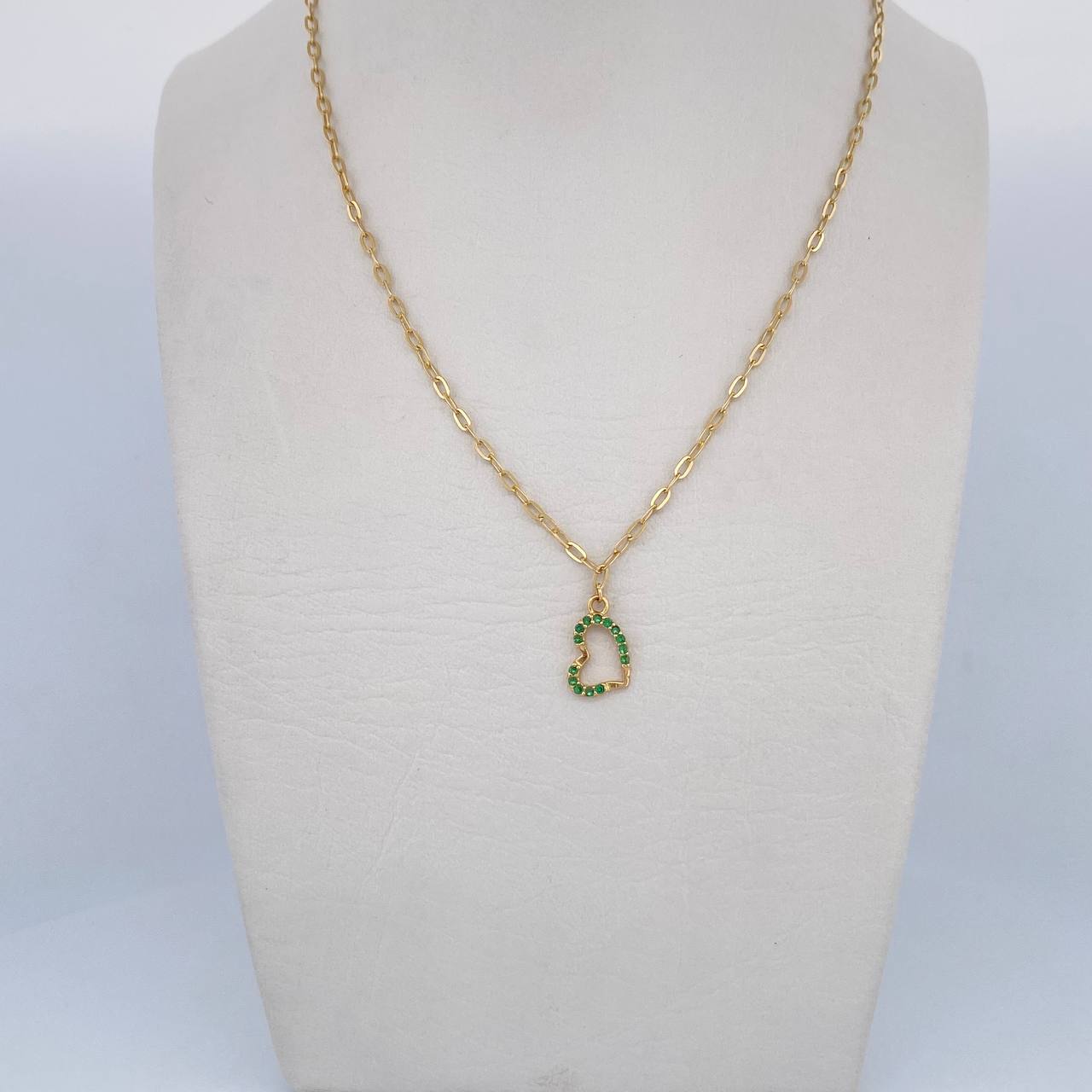 Paperclip Chain Heart 2.7gr / 46cm / 1.8mm Green Zircons 18K Yellow Gold &