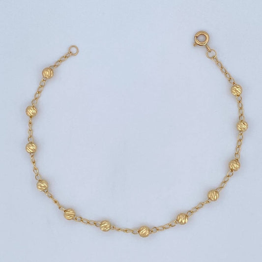 Pulso Espiga Militar 2.1gr / 19cm / 4mm Bolas Diamantadas Oro Amarillo 18K &
