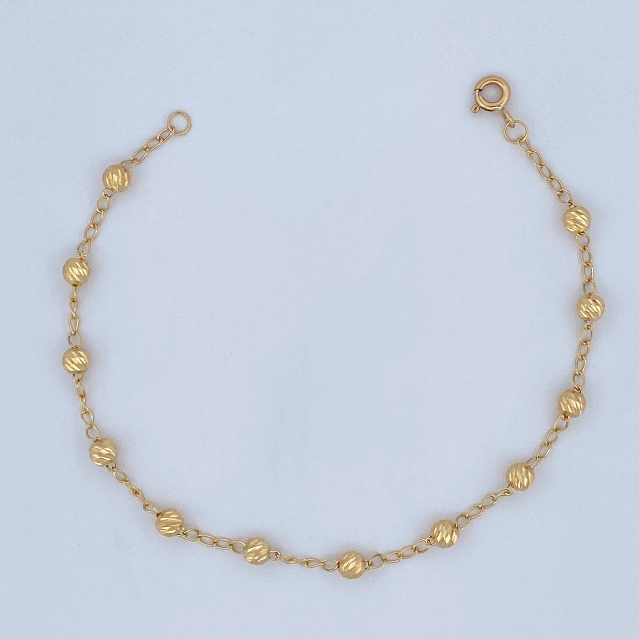 Pulso Espiga Militar 2gr / 19cm / 4mm Bolas Diamantadas Oro Amarillo 18K &