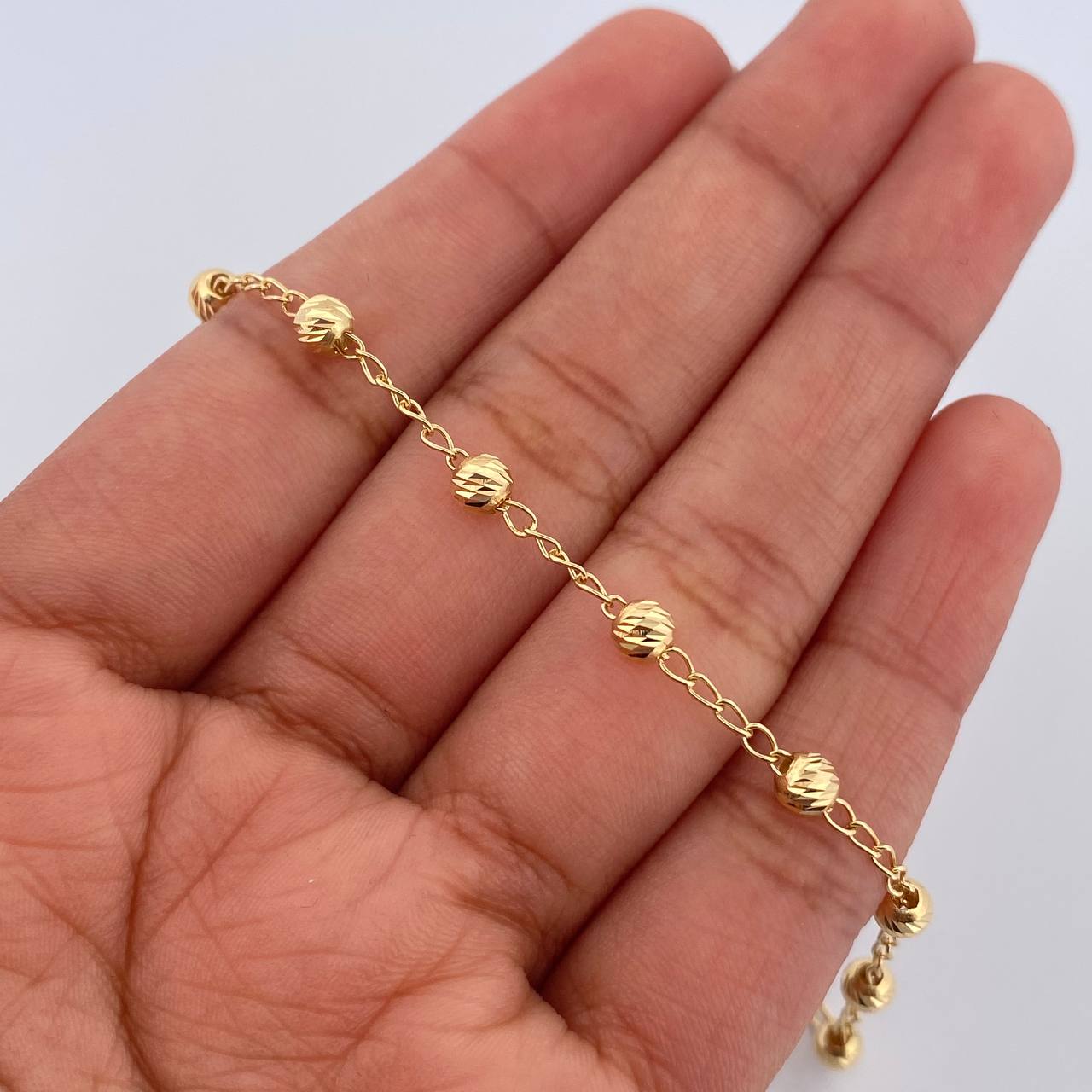 Pulso Espiga Militar 2gr / 19cm / 4mm Bolas Diamantadas Oro Amarillo 18K &
