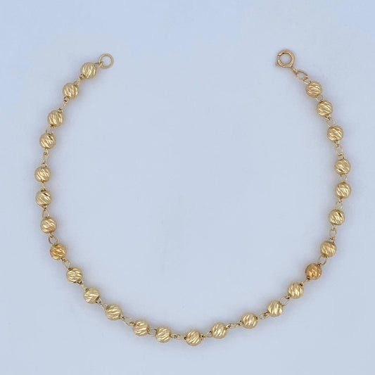 Pulso Tipo Militar 3.15gr / 19cm / 4mm Bolas Diamantadas Oro Amarillo 18K &