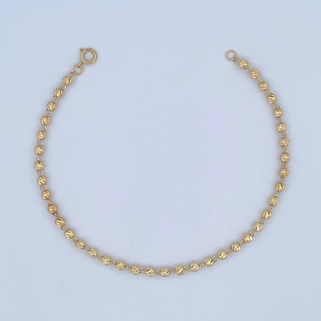 Pulso Tipo Militar 2.5gr / 19cm / 3mm Bolas Diamantadas Oro Amarillo 18K &