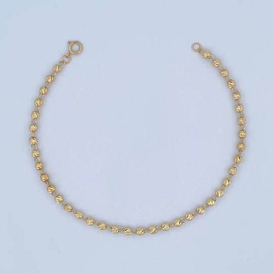 Pulso Tipo Militar 2.5gr / 19cm / 3mm Bolas Diamantadas Oro Amarillo 18K &