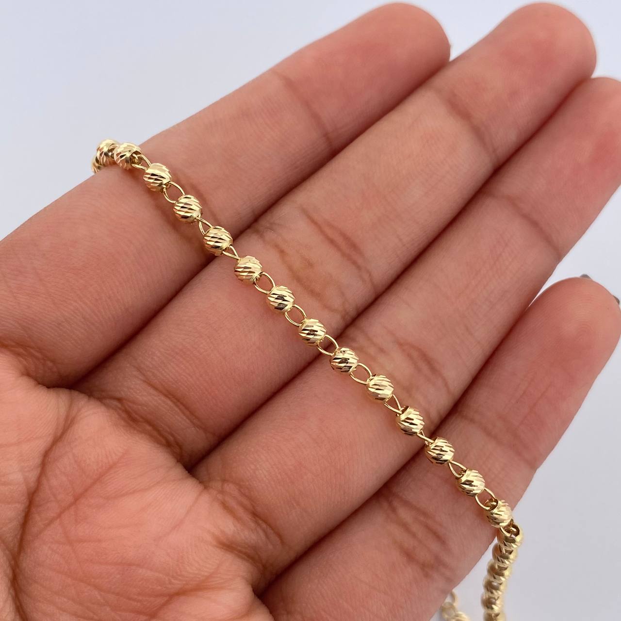 Pulso Tipo Militar 2.5gr / 19cm / 3mm Bolas Diamantadas Oro Amarillo 18K &
