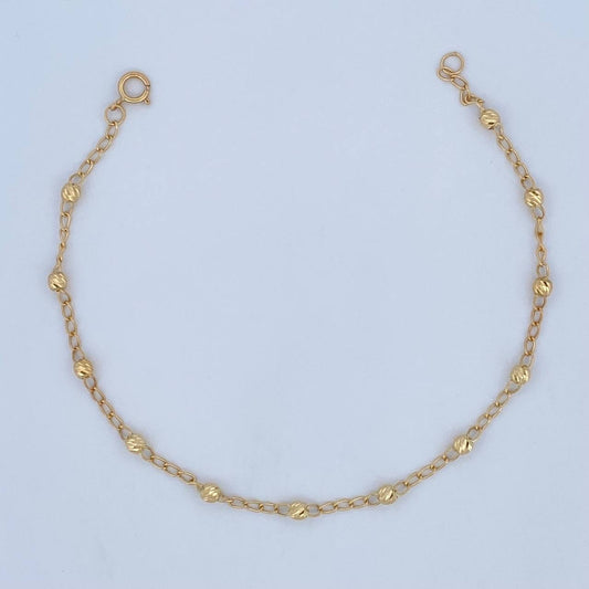 Pulso Espiga Militar 1.55gr / 19cm / 3mm Bolas Diamantadas Oro Amarillo 18K &