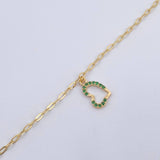 Heart Box Anklet Beads 1.9gr / 25.5cm (10.0in) / 5mm Green Zircons 18K Yellow Gold &