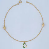Heart Box Anklet Beads 1.9gr / 25.5cm (10.0in) / 5mm Green Zircons 18K Yellow Gold &