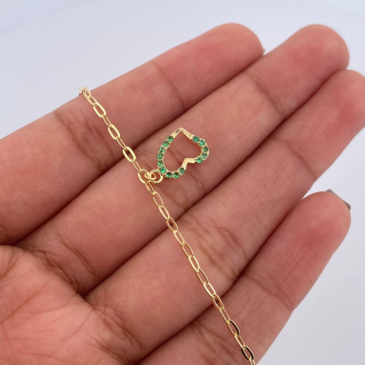 Heart Box Anklet Beads 1.9gr / 25.5cm (10.0in) / 5mm Green Zircons 18K Yellow Gold &