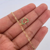 Heart Box Anklet Beads 1.9gr / 25.5cm (10.0in) / 5mm Green Zircons 18K Yellow Gold &