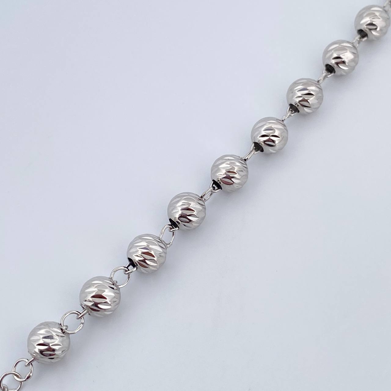 Miraculous Virgin Rosary 24.2gr / 62cm / 6mm-7mm Beads Diamond Cut 18K White Gold &