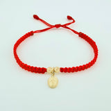 Pulsera Roja Virgen Milagrosa Bolas Diamantadas 2und / Oro Amarillo 18K  (A.C)