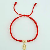 Pulsera Roja Virgen Milagrosa Bolas Diamantadas 2und / Oro Amarillo 18K  (A.C)