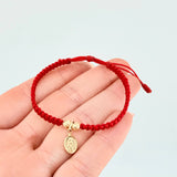 Pulsera Roja Virgen Milagrosa Bolas Diamantadas 2und / Oro Amarillo 18K  (A.C)