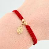 Pulsera Roja Virgen Milagrosa Bolas Diamantadas 2und / Oro Amarillo 18K  (A.C)