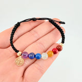 Pulsera Negra San Benito 7 Chakras Bolas Diamantadas 2und / Oro Amarillo 18K ©