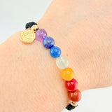 Pulsera Negra San Benito 7 Chakras Bolas Diamantadas 2und / Oro Amarillo 18K ©