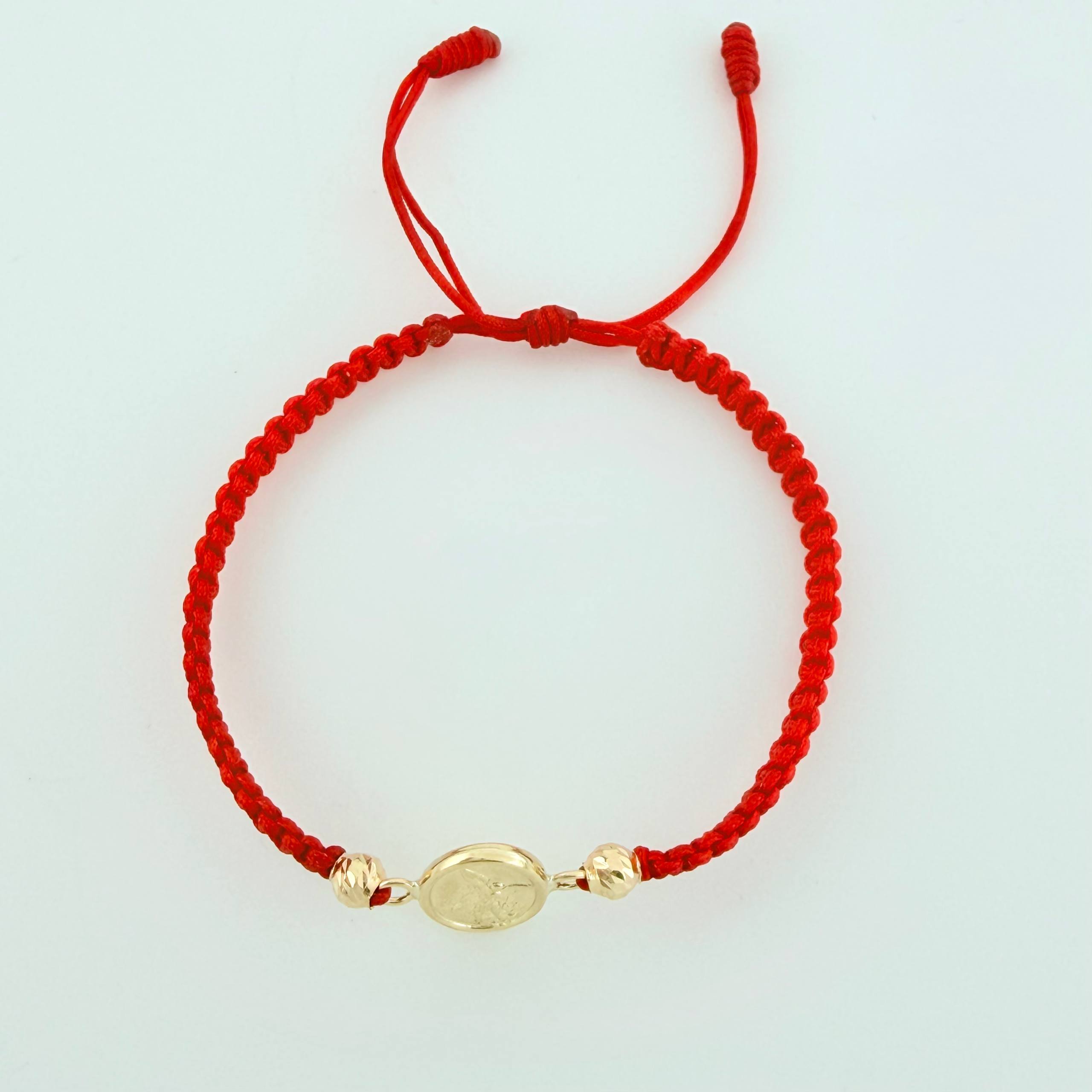 Pulsera Roja San Miguel Bolas Diamantadas 2und / Oro Amarillo 18K ©