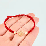 Pulsera Roja San Benito Bolas Diamantadas 2und / Oro Amarillo 18K ©