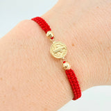 Pulsera Roja San Benito Bolas Diamantadas 2und / Oro Amarillo 18K ©