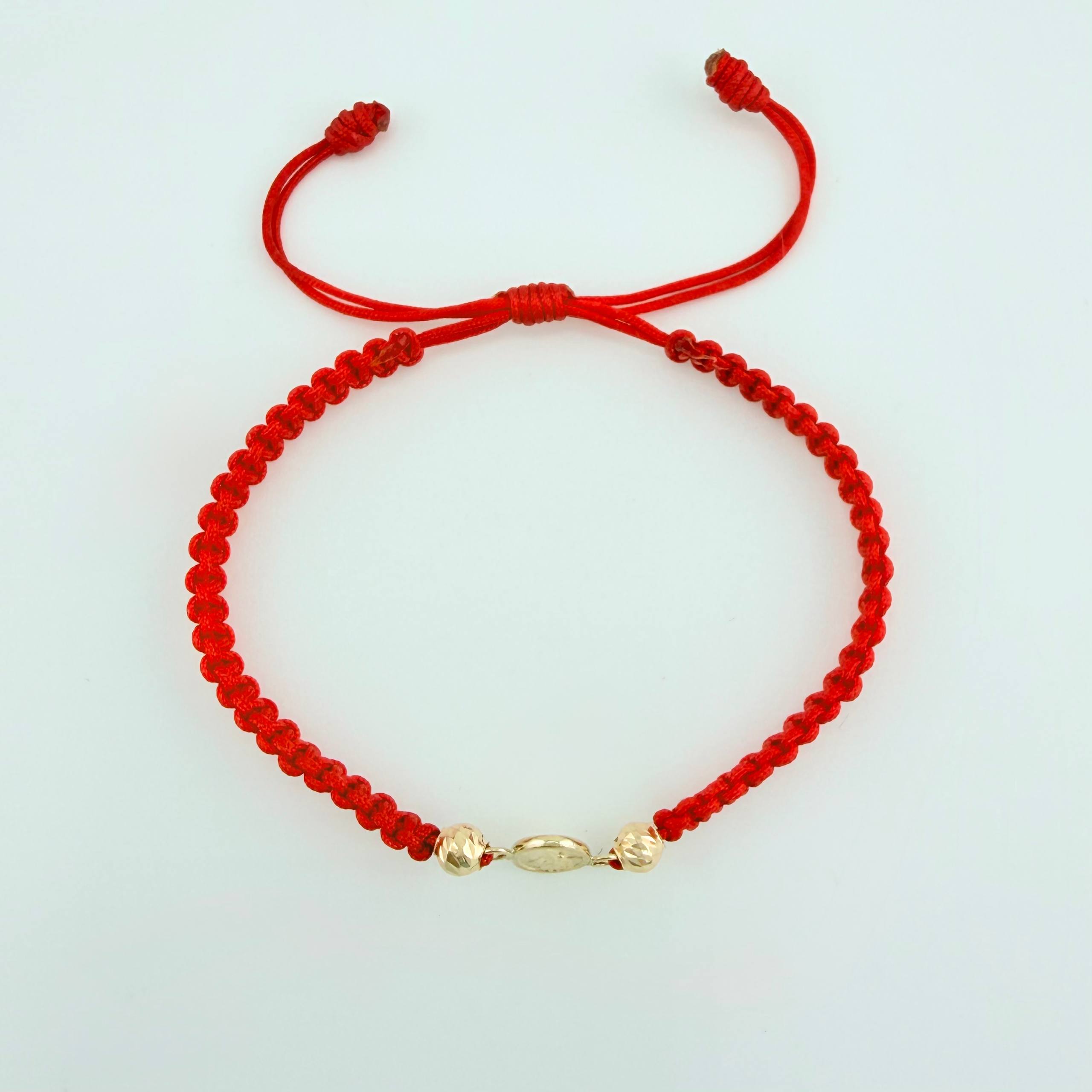 Pulsera Roja San Miguel Bolas Diamantadas 2und / Oro Amarillo 18K ©
