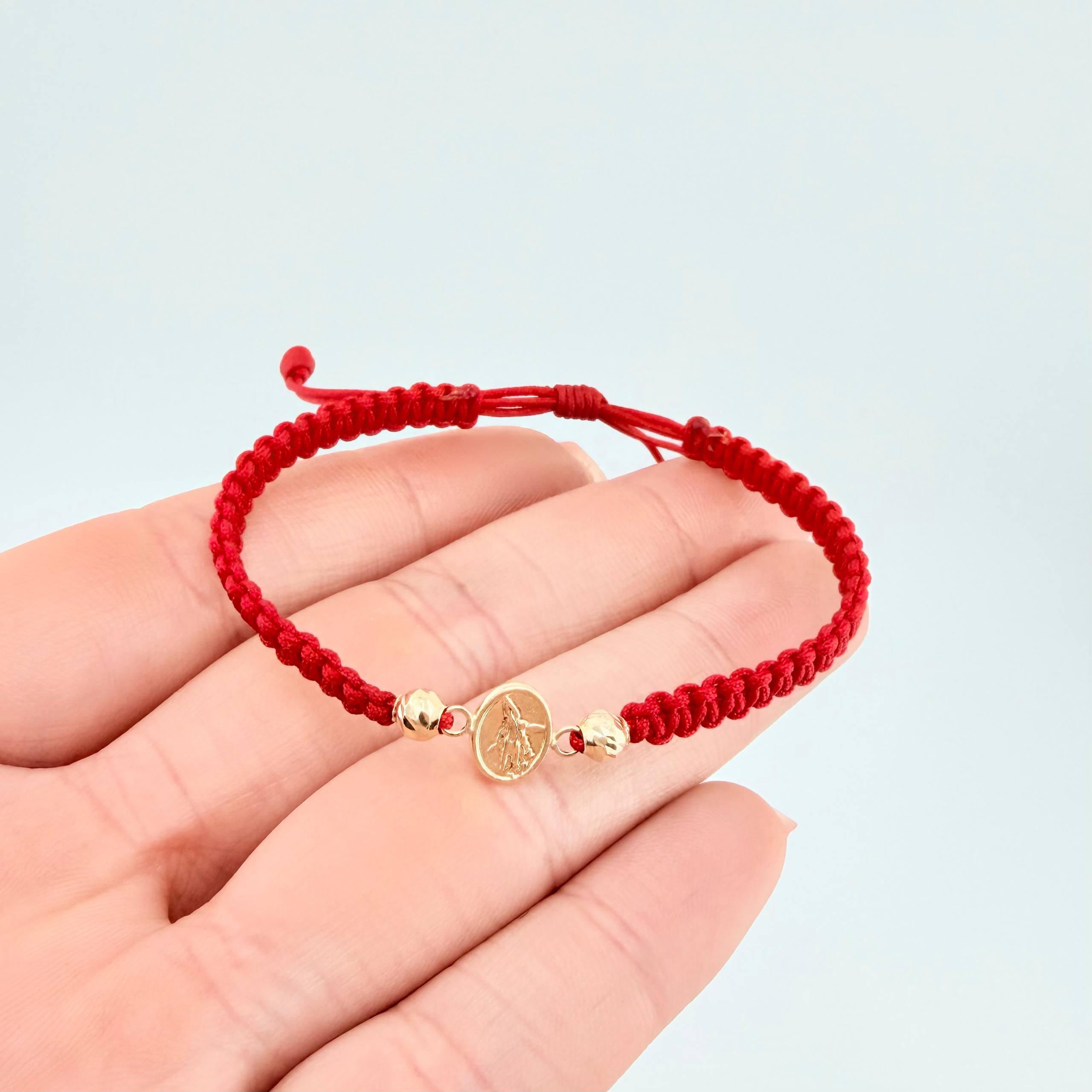Pulsera Roja San Miguel Bolas Diamantadas 2und / Oro Amarillo 18K ©