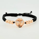 Black Woven Bracelet San Miguel Diamond Cut Beads Two Golds White Rose 18K