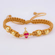Pulsera Tejida Cafe Sagrado Corazon Bolas Diamantadas Oro Amarillo 18K