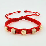 Red Woven Bracelet with Diamond Cut Beads in 18K Yellow Gold
